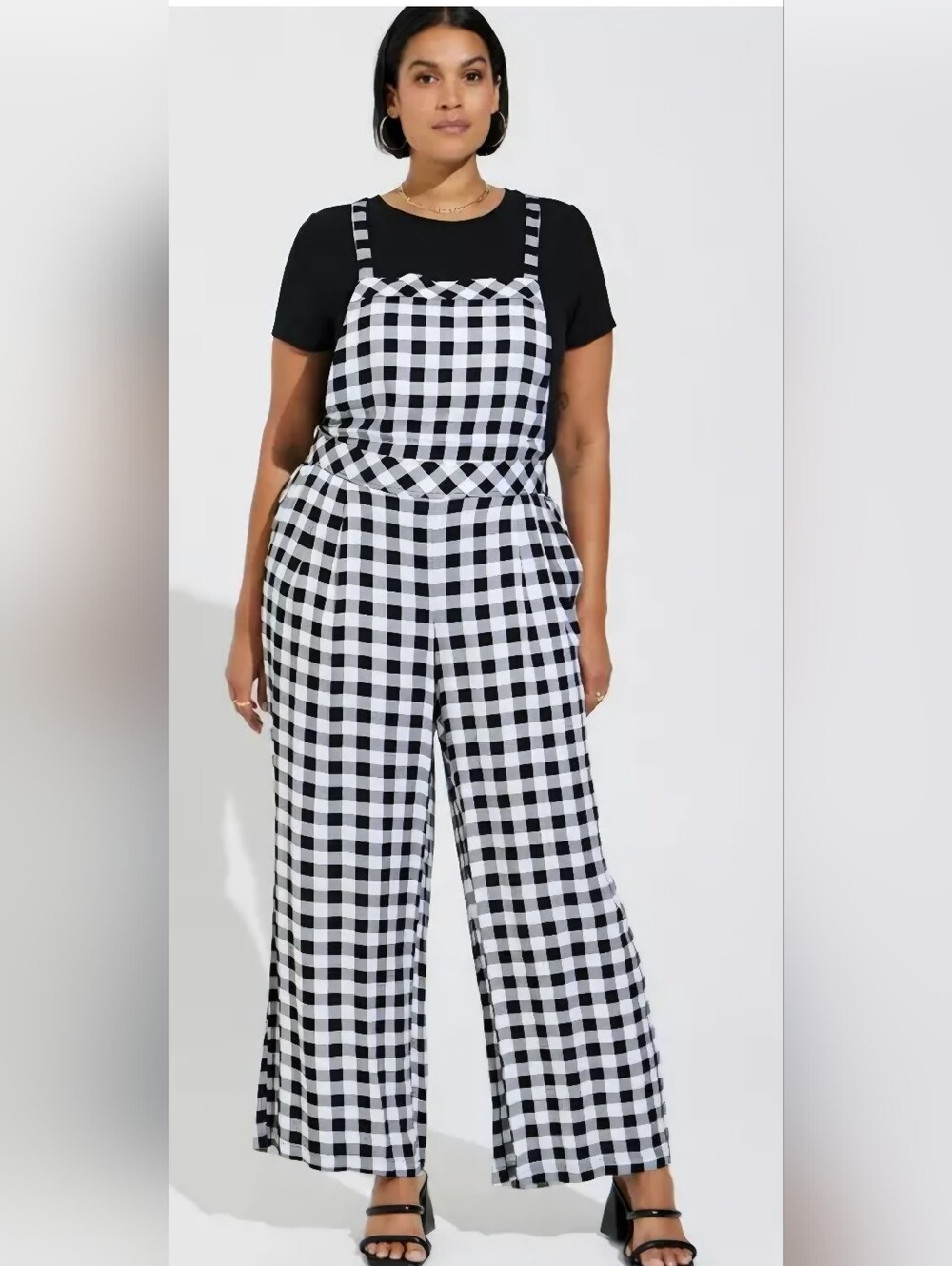 Torrid Black White Gingham Wide Leg Jumpsuit Overalls Size 3 / 3X Cottagecore